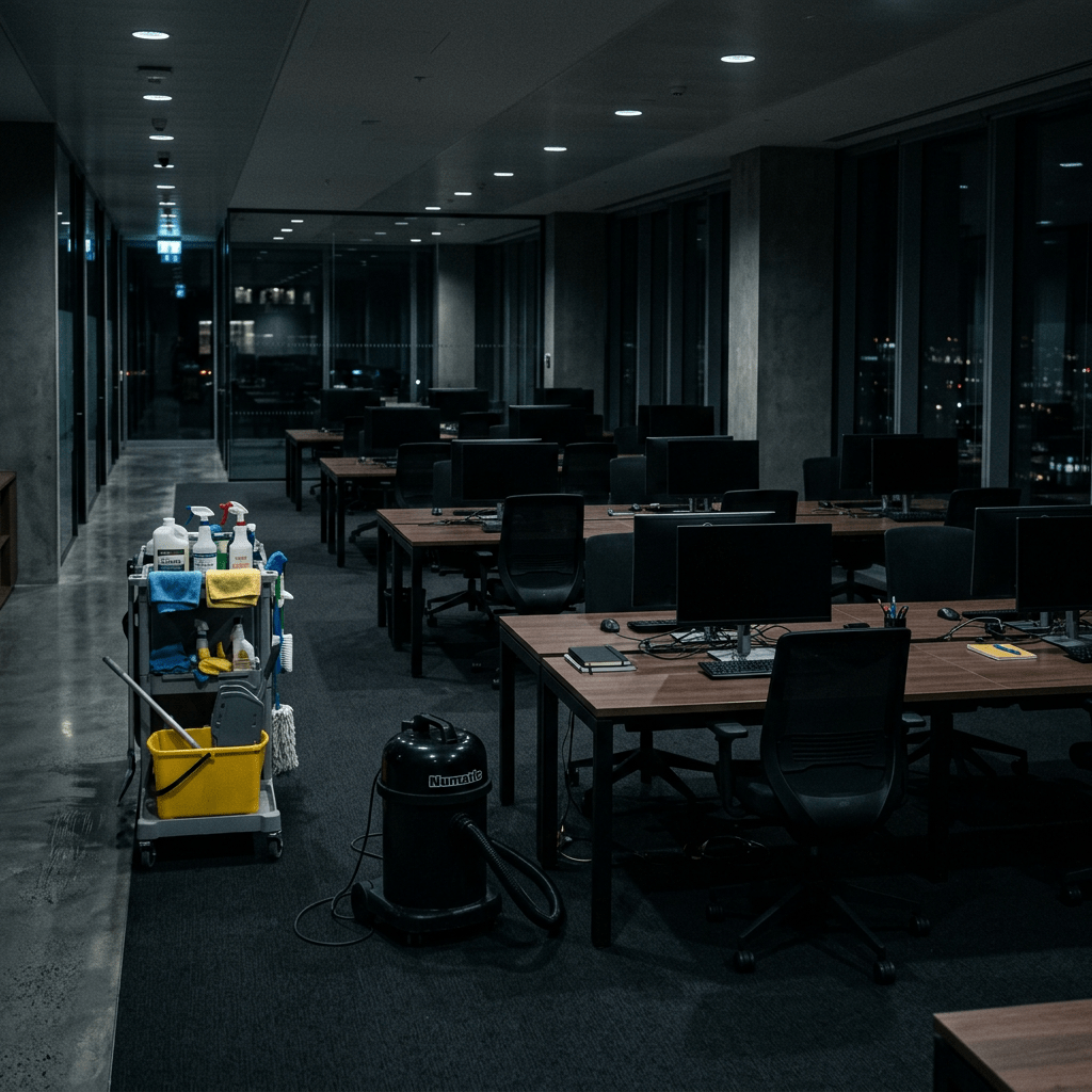 Commercial cleaning office dark background no people